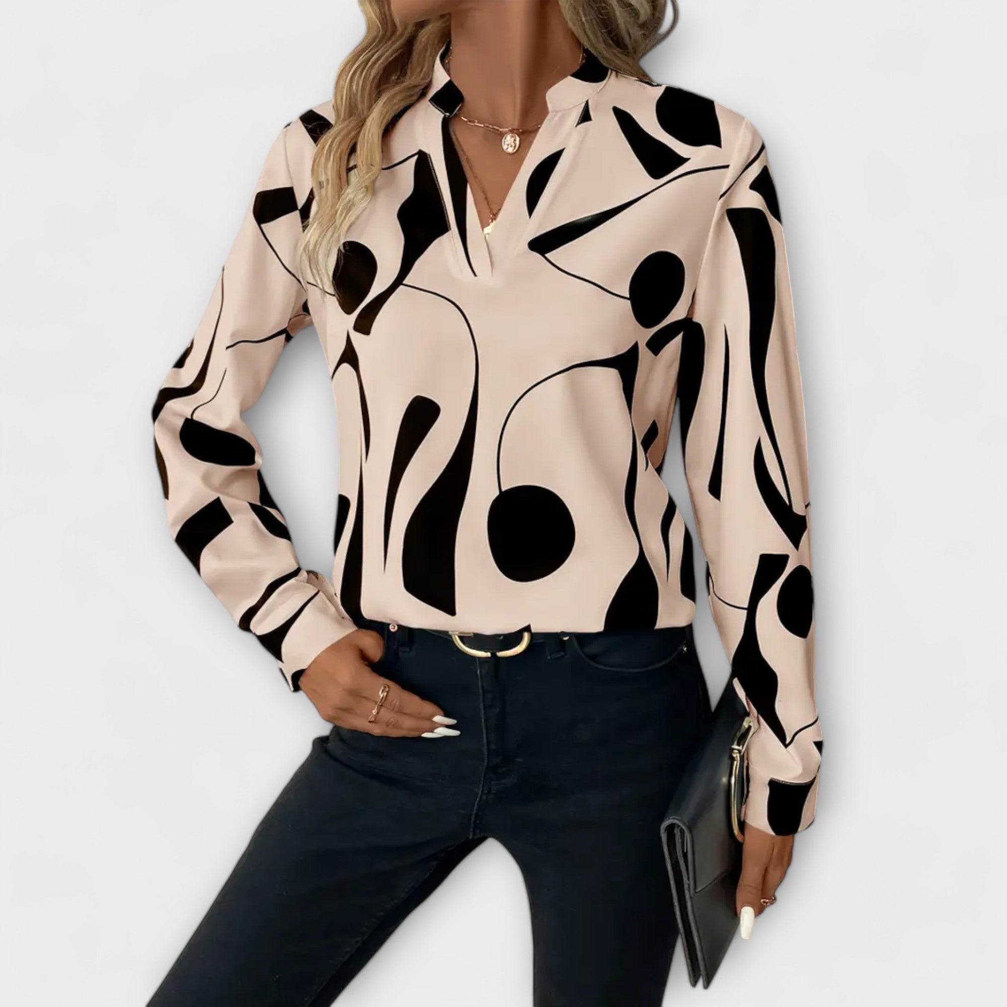 Blouse élégante à manches longues avec encolure en V